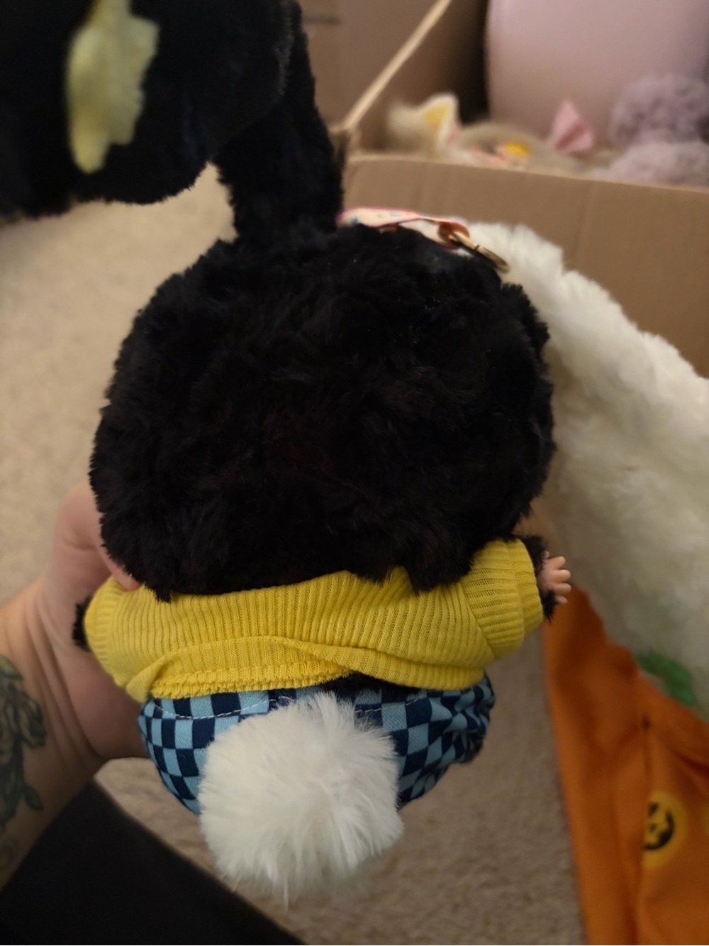 Plush Character Toy in Black and Yellow with Red Bow - Picture 2 of 2
